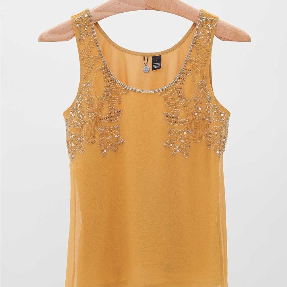 BKE Embellished Sleeveless Tank Top Yellow Gold Size Large - Picture 16 of 16